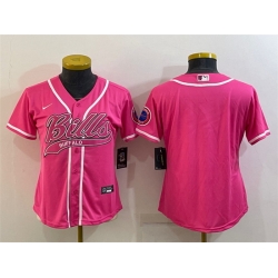 Women Buffalo Bills Blank Pink With Patch Cool Base Stitched Baseball Jersey