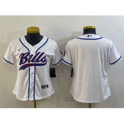 Women Buffalo Bills Blank White With Patch Cool Base Stitched Baseball Jersey