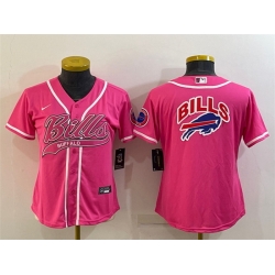 Women Buffalo Bills Pink Team Big Logo With Patch Cool Base Stitched Baseball Jersey