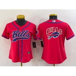 Women Buffalo Bills Red Team Big Logo With Patch Cool Base Stitched Baseball Jersey