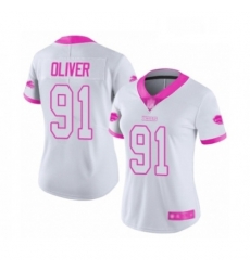 Womens Buffalo Bills 91 Ed Oliver Limited White Pink Rush Fashion Football Jersey
