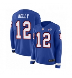 Womens Nike Buffalo Bills 12 Jim Kelly Limited Royal Blue Therma Long Sleeve NFL Jersey