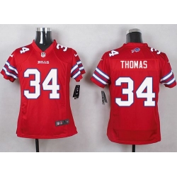 Nike Bills #34 Thurman Thomas Red Youth Stitched NFL Limited Rush Jersey