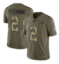 Youth Nike Bills #2 Nathan Peterman Olive Camo Stitched NFL Limited 2017 Salute to Service Jersey