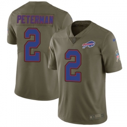 Youth Nike Bills #2 Nathan Peterman Olive Stitched NFL Limited 2017 Salute to Service Jersey