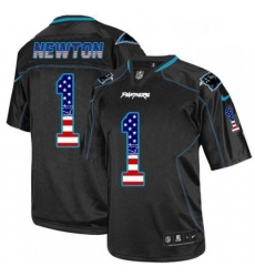 Mens Nike Carolina Panthers 1 Cam Newton Elite Black USA Flag Fashion NFL Jersey