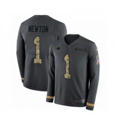 Mens Nike Carolina Panthers 1 Cam Newton Limited Black Salute to Service Therma Long Sleeve NFL Jersey