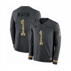 Mens Nike Carolina Panthers 1 Cam Newton Limited Black Salute to Service Therma Long Sleeve NFL Jersey