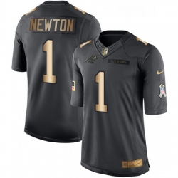 Mens Nike Carolina Panthers 1 Cam Newton Limited BlackGold Salute to Service NFL Jersey
