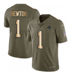 Mens Nike Carolina Panthers 1 Cam Newton Limited OliveGold 2017 Salute to Service NFL Jersey