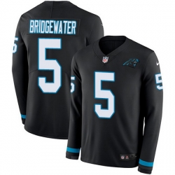 Nike Panthers 5 Teddy Bridgewater Black Team Color Men Stitched NFL Limited Therma Long Sleeve Jersey