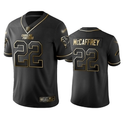 Panthers 22 Christian McCaffrey Black Men Stitched Football Limited Golden Edition Jersey