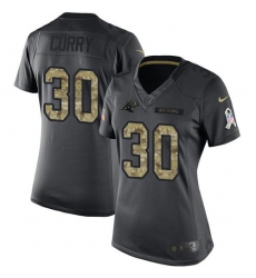 Nike Panthers #30 Stephen Curry Black Womens Stitched NFL Limited 2016 Salute to Service Jersey
