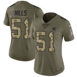Nike Panthers #51 Sam Mills Olive Camo Womens Stitched NFL Limited 2017 Salute to Service Jersey