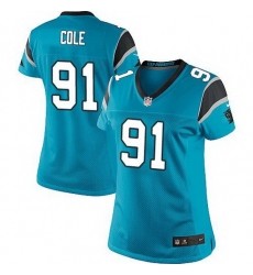 Nike Panthers #91 Colin Cole Blue Team Color Women Stitched NFL Jersey