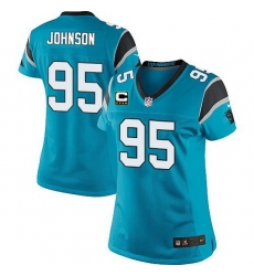 Nike Panthers #95 Charles Johnson Blue Team Color Women Stitched NFL Jersey