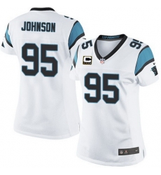 Nike Panthers #95 Charles Johnson White Team Color Women Stitched NFL Jersey