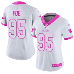Nike Panthers #95 Dontari Poe White Pink Womens Stitched NFL Limited Rush Fashion Jersey
