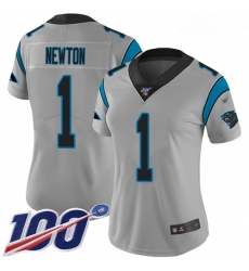 Panthers #1 Cam Newton Silver Women Stitched Football Limited Inverted Legend 100th Season Jersey