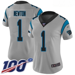 Panthers #1 Cam Newton Silver Women Stitched Football Limited Inverted Legend 100th Season Jersey