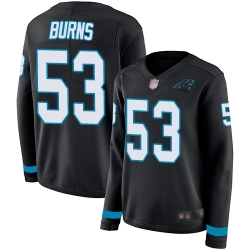 Panthers 53 Brian Burns Black Team Color Women Stitched Football Limited Therma Long Sleeve Jersey