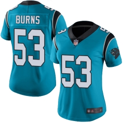 Panthers 53 Brian Burns Blue Women Stitched Football Limited Rush Jersey