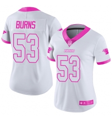 Panthers 53 Brian Burns White Pink Women Stitched Football Limited Rush Fashion Jersey
