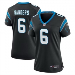 Women Carolina Panthers 6 Miles Sanders Black 2023 Draft Stitched Game Jersey