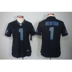 Women Nike Carolina Panthers 1# Newton Black Jerseys[Impact Limited]
