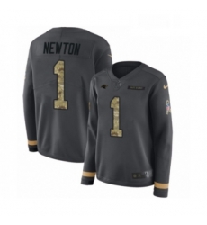 Womens Nike Carolina Panthers 1 Cam Newton Limited Black Salute to Service Therma Long Sleeve NFL Jersey