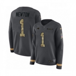 Womens Nike Carolina Panthers 1 Cam Newton Limited Black Salute to Service Therma Long Sleeve NFL Jersey