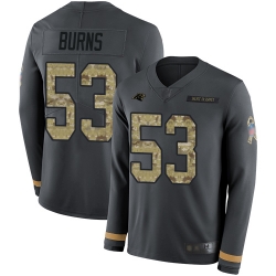 Panthers 53 Brian Burns Anthracite Salute to Service Youth Stitched Football Limited Therma Long Sleeve Jersey