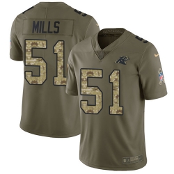 Youth Nike Panthers #51 Sam Mills Olive Camo Stitched NFL Limited 2017 Salute to Service Jersey
