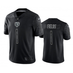 Men Chicago Bears 1 Justin Fields Black Reflective Limited Stitched Football Jersey