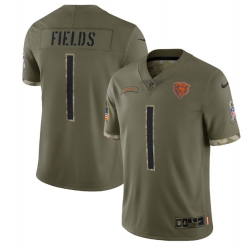 Men Chicago Bears 1 Justin Fields Olive 2022 Salute To Service Limited Stitched Jersey
