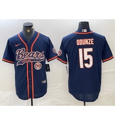 Men Chicago Bears 15 Rome Odunze Navy With Patch Cool Base Stitched Baseball Jersey 2