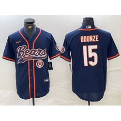 Men Chicago Bears 15 Rome Odunze Navy With Patch Cool Base Stitched Baseball Jersey 2