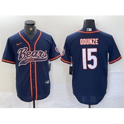 Men Chicago Bears 15 Rome Odunze Navy With Patch Cool Base Stitched Baseball Jersey