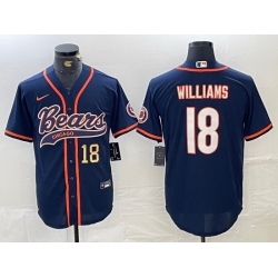 Men Chicago Bears 18 Caleb Williams Navy With Patch Cool Base Stitched Baseball Jersey 2