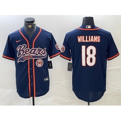 Men Chicago Bears 18 Caleb Williams Navy With Patch Cool Base Stitched Baseball Jersey 3
