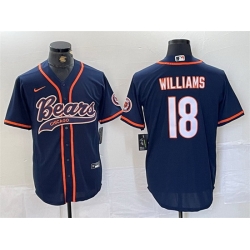 Men Chicago Bears 18 Caleb Williams Navy With Patch Cool Base Stitched Baseball Jersey