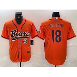 Men Chicago Bears 18 Caleb Williams Orange With Patch Cool Base Stitched Baseball Jersey 1