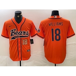 Men Chicago Bears 18 Caleb Williams Orange With Patch Cool Base Stitched Baseball Jersey 2