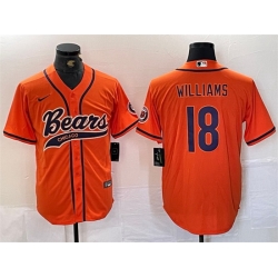 Men Chicago Bears 18 Caleb Williams Orange With Patch Cool Base Stitched Baseball Jersey