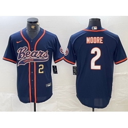 Men Chicago Bears 2 DJ Moore Navy With Patch Cool Base Stitched Baseball Jersey 1