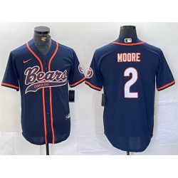 Men Chicago Bears 2 DJ Moore Navy With Patch Cool Base Stitched Baseball Jersey