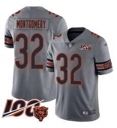 Men Chicago Bears 32 David Montgomery Limited Silver Inverted Legend 100th Season Football Jersey
