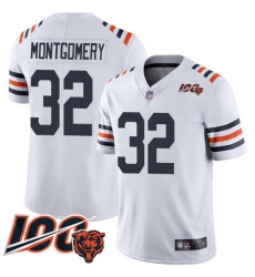 Men Chicago Bears 32 David Montgomery White 100th Season Limited Football Jersey