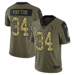 Men Chicago Bears 34 Walter Payton 2021 Salute To Service Olive Camo Limited Stitched Jersey