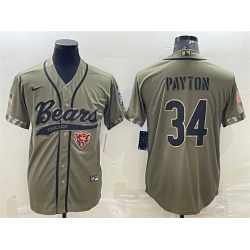 Men Chicago Bears 34 Walter Payton Olive 2022 Salute To Service Cool Base Stitched Baseball Jersey
